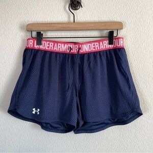 Under Armour Reversible Blue Shorts Pink Logo Waistband